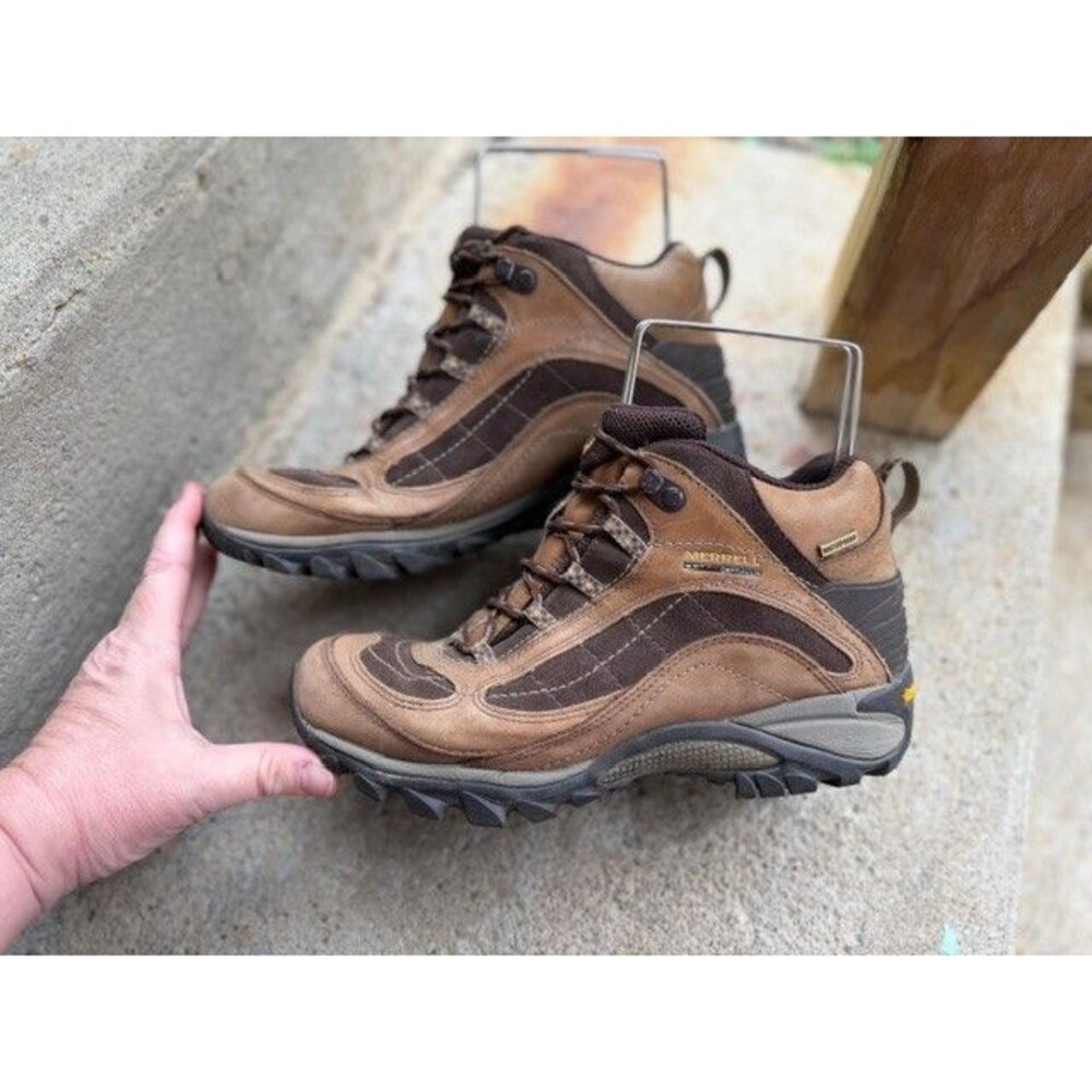 Merrell J16038 Siren Waterproof Hiking Mid Leather Boots  Brown Vibram Woman 9.5